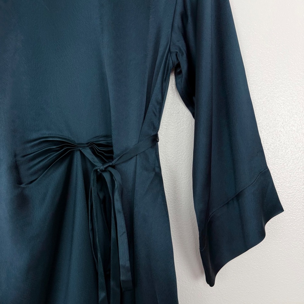 Banana Republic Treccia Satin Mini Dress Size XXS Petite Teal Tie Waist Cocktail - Picture 5 of 16